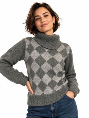 PIERRE CAVALLO Vintage Mohair Blend Diamond Pattern Sweater, S/M